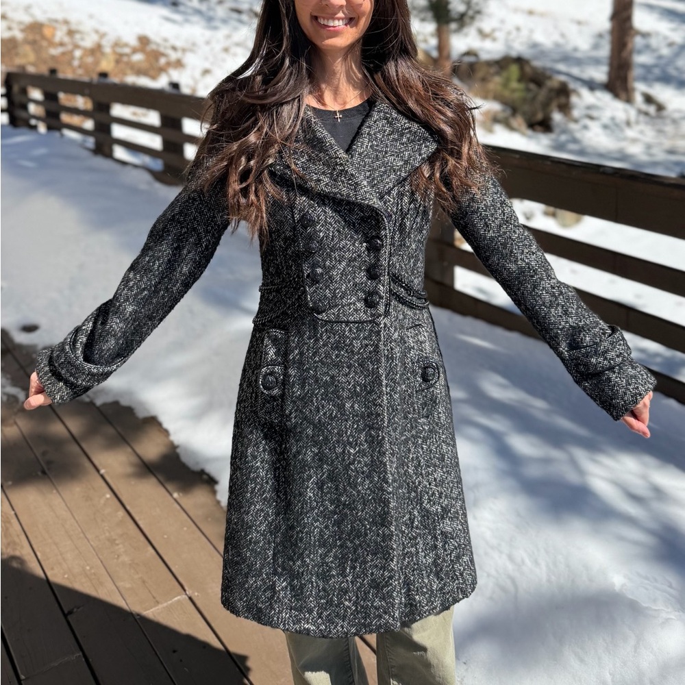 Guess Wool Blend Herringbone Peacoat - XS